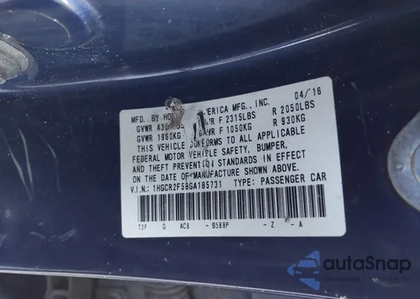 2016 Honda Accord Sport из США, поврежденный, VIN 1HGCR2F58GA185731